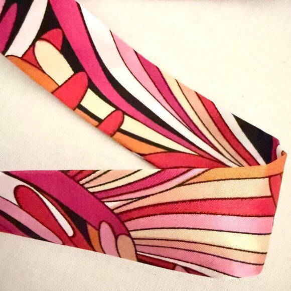 Pink Black Slim Scarf Size 34in Silk Abstract Neck Tie Bag Headband Hat Hair Bow - Picture 11 of 14